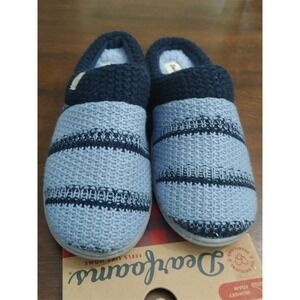 NEW Dearfoams Blue Striped Sweater Bouclee Clog Slippers SM 76476